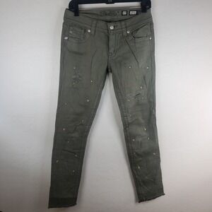 Miss Me Jeans 29x30 Womens 27 Green Embellished Distressed Denim Pants JP7244CK2